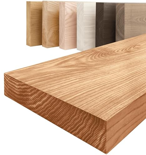 LAMO Manufaktur Regal Holz massiv ohne Befestigung | Wandregal 140 cm breit für Wohnzimmer, Home Office | Farbe: Dunkel, Kante: gerade | Massivholz, modernes Design, Schwebeeffekt