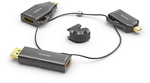 PureLink, Kit Adaptador HDMI, Anillo Adaptador, DisplayPort, Mini DisplayPort y USB-C a HDMI, resolución 1080p, antirrobo, contactos Dorados, Color Negro