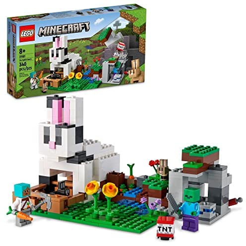 LEGO 21181 Minecraft Le Ranch Lapin, Set de Construction, Jouet Enfants dès 8 Ans avec Figurines Dresseur, Zombie, Animaux