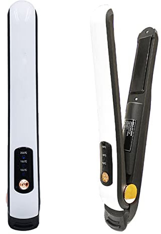 ABHI 2 in 1 Mini Glätteisen Hair Straightener & Lockenstäbe Drahtlos Auto-off 3 Stufen Einstellbar Temperatur Reise Styler USB Ionisch Straight and Curl Haarglätter Iron - Schwarz Weiß