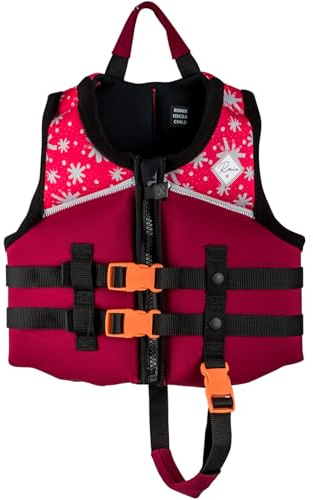 RONIX Girl's Laguna CGA Life Vest | Durable Neoprene Coast Guard Approved Swimming Life Jacket for Boating and Watersports with Plush Inner & Back Supportive Foam, Plum, Child