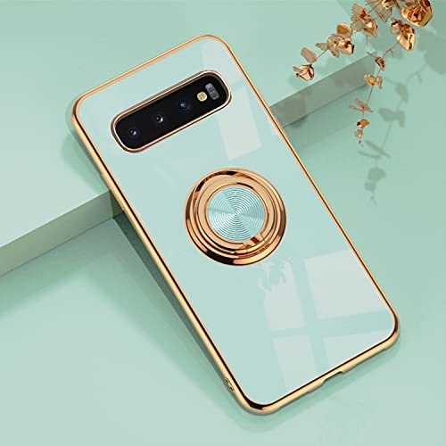 Jacyren Hülle für Samsung Galaxy S10, S10 Handyhülle mit Ring Ständer Kratzfest Dünn Silikon Schutzhülle magnetische KFZ-Halterung mit 360-Grad Finger Halter Bumper Case für Samsung S10 Light Cyan