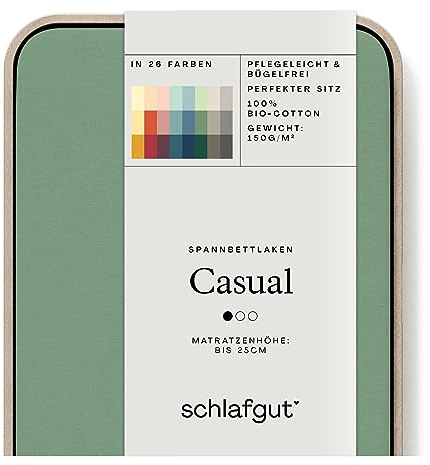 Schlafgut Casual Spannbettlaken 120x200cm bis 130x200cm - 100% Biobaumwolle, Oeko-TEX Zertifiziert, Green Mid, Matratzenhöhe bis 25cm