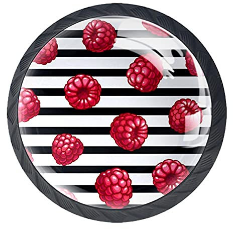 COLMAT Rote Beerenmusterstreifen Kabinett-Knopf Runde Hardware Schubladen-Kommode Knöpfe für Zuhause, Schlafzimmer, Küche, Esszimmer, Büro