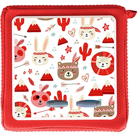 MeinBaby123® Schutzfolie kompatibel mit Toniebox | Schutzcover selbstklebend | Premium Qualität | Aufkleber passgenau I Folie Sticker I Toniebox Zubehör (Boho Tiere Rot)