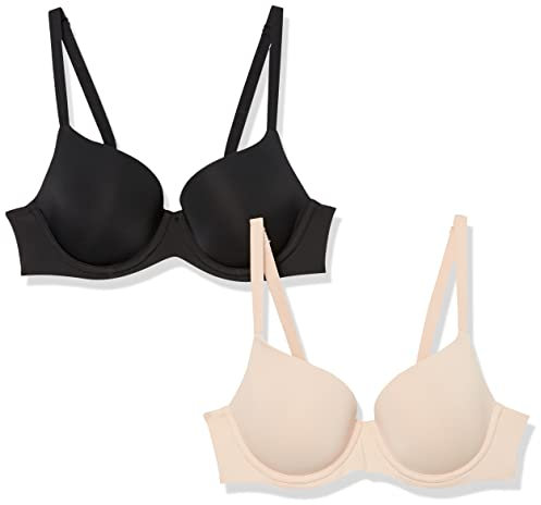 Amazon Essentials Reggiseno a Copertura Totale Donna, Pacco da 2, Nero/Petalo Chiaro, 5A