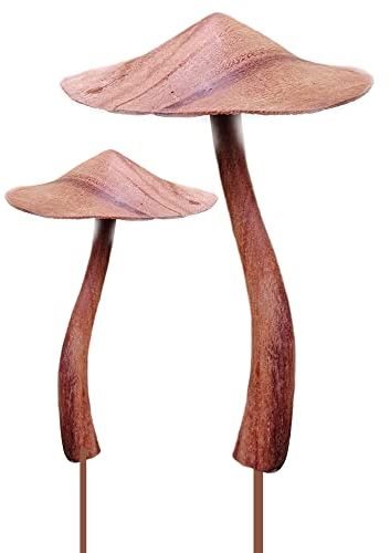 ART-CRAFT 2 Parasol Gartenstecker Deko Pilze aus Holz von Hand geschnitzt 15 cm und 22 cm hoch