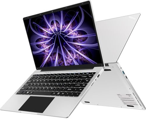 WOZIFAN Laptop 14 Zoll Win 11 256GB Notebook Celeron N4020 (bis zu 2.8GHz) SSD Unterstützung 1TB WiFi BT 4.2 USB Deutscher Tastaturschutz und kabellose Maus-Silber