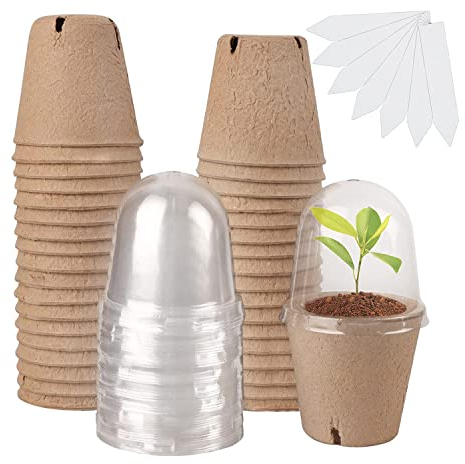 Wisyurt Lot de 36 Pots de PéPinièRe avec DôMe D'Humidité, Pots de DéMarrage pour Graines, Pots de Tourbe BiodéGradables, Pots de de Semis.