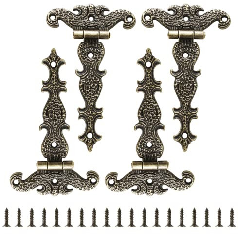 Jiozermi 4 Stück T-Gurt-Scharniere, antike Bronze, dekorative Türscharniere, T-Riemen, Scheunentürscharniere mit Schrauben für Möbel, Schränke, Holzbox, Schmuckkoffer