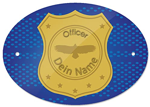 Eurofoto Türschild mit Namen und Motiv mit Polizei | Kinderzimmer-Schild personalisiert