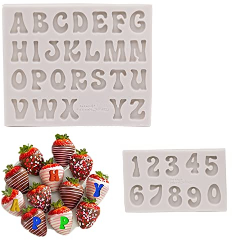 Silikon 3D Zahlenform Buchstaben Schokolade Kuchenform, 2 Stück Silikonform Kuchen Form Eiswürfelform, Alphabet Gießform, Nummer Fondant Backform für Tortendeko, Topping,Jahrestag, Kindergeburtstag