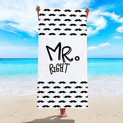 Lieson Mikrofaser Strandtuch, Badetuch Strandlaken Handtuch 80x160CM Sandfreie, Schnell Trocknende, Leichte Stranddecke MR. Right Bart Schwarz Weiß Tragbares Saunatuch Badehandtuch