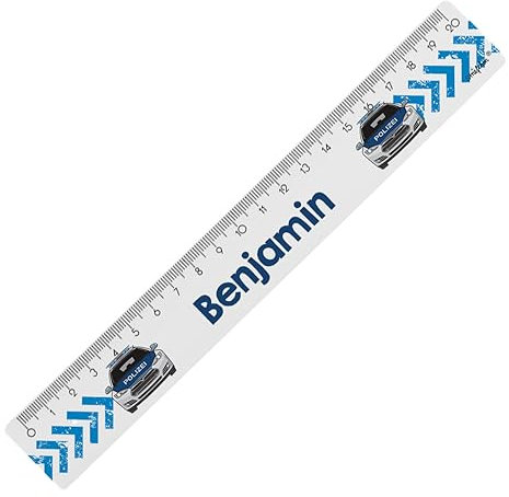 Striefchen® Lineal für Schule, Freizeit und Schreibtisch, bedruckt mit Wunschname und verschiedenen Motiven zur Wahl, Kunststoff, 2 Größen 20 cm, Blau