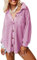 Dokotoo Bluse Damen Langarm Lässig Oberteile Hemd Langarmshirt Waffel Knopfleiste Oberteil Blusen Einfarbig Shirts Stehkragen Elegant Hemdjacke Locker Hemdbluse Lila M