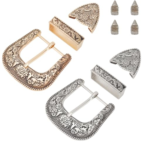 BENECREAT 2 Sets Gürtelschnallen-Set, 38mm Western-Cowboy-Schnallen-Set, 3-Teiliges Legierungs-Gürtelschnallen-Set, Antikes Gold/Silber Für Herren- Und Damengürtel