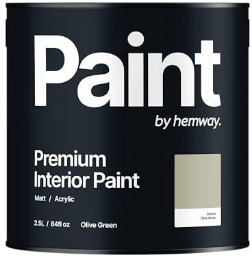 Hemway - Premium Interior Paint - Olive Green 2.5 L | Indoor Matt Finish, Acrylic & Water-Based Emulsion | Quick Dry & High Coverage for the Kitchen, Bathroom & Bedroom