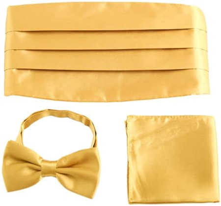 Diarypiece Herren-Krawatten-Set für formelle Hochzeit, Smoking, mit Einstecktuch, Kummerbund, Kauri, gold
