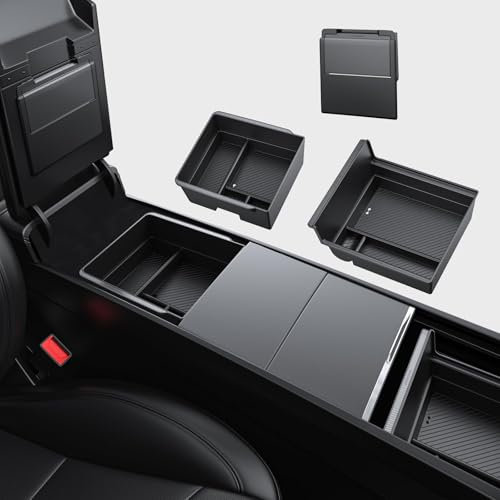 BASENOR 3PCS Tesla Model 3 Model Y Center Console Organizer [Carbon Edition] Armrest Hidden Storage Box Custom for Model 3 2024 2025