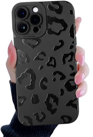 Compatible for iPhone 14 Pro Black Leopard Case - Cute Cheetah Pattern Design for Women Girls, Soft TPU Slim Profile, Anti-Slip Shockproof Protective Girly Cover