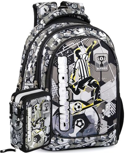 Clondo Schoolpack Julian Ross Champions Bianconero Zaino Scuola Elementare Con Astuccio 3 Scomparti Riempito Bambina, Regalo, Multizip