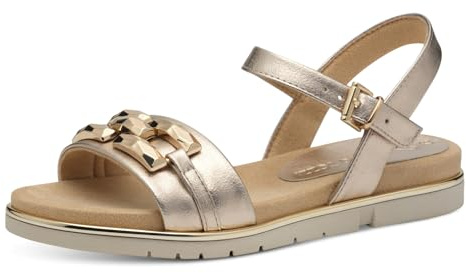 MARCO TOZZI Damen Sandalen flach mit Schließe Sommer, Beige (Platinum), 39 EU