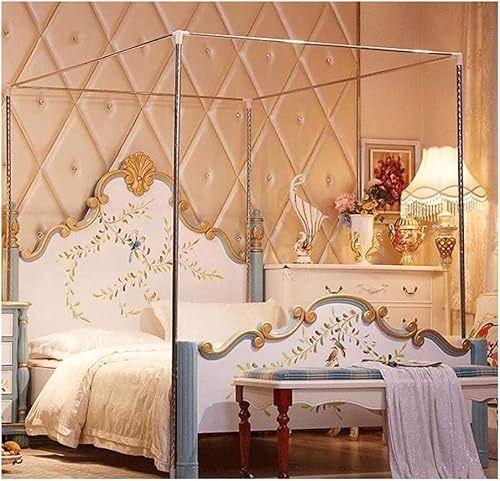 Betthimmel-Gestell aus Edelstahl mit vier Ecken, mit Moskitonetz-Halterung, Schlafzimmer-Dekor mit Himmelstangen für Metall- und Holzbetten