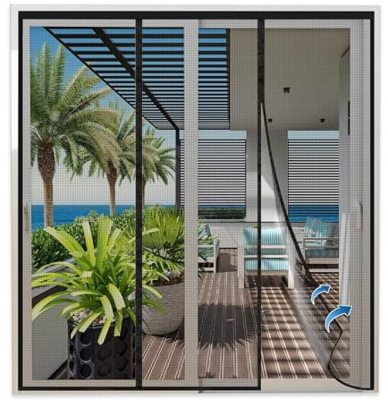 Screen Door 215x205cm Black, Self-Adhesive Mesh Magnetic Curtain Anti Mosquito, Easy to Install Zipper Window Screen