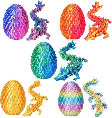HIMS 5er Set 3D Gedrucktes Drachenei mit Drache, 3D Drachenfiguren im Drachenei, Ewegliche Gelenke Kristall Drachen Spielzeug, Überraschung Easter Dracheneier Wohnkultur
