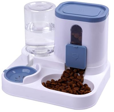Kit dispensador para Gatos y Perros Piezas Dispensador de Agua para Mascotas, Bebedero y comedero Dispensador Comida y Agua 2Unidad (KIT3471AZUL)
