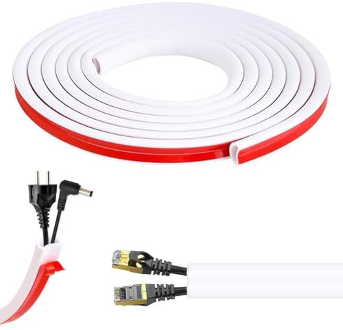 3M kabelkanal Weiß Selbstklebend, Kabelkanal Flexibel Halbrunde Kabelabdeckung Kabelschacht, Kabel Verstecken Kabelschacht Weiss Kabelkanal Ecke für Haus Büro Lager