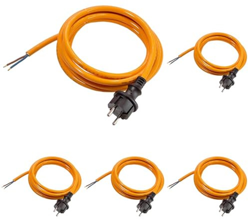 as - Schwabe PUR Baustellen-Anschlussleitung 5 m – Robuste Leitung 230 V, 16 A mit Polyurethan-Außenmantel H05BQ-F 2x1,0 - Konturenstecker, Ende 30 mm abgemantelt, Orange – IP44-70913