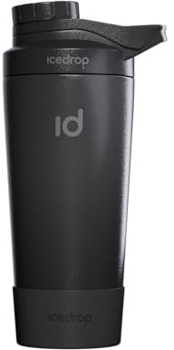IceDrop® Thermo Shaker Edelstahl [700ml] I 100% Auslaufsicher - Fitness Shaker für 12 Stunden eiskalte Shakes & Getränke I Edelstahl Protein Shaker - Extra robust - Schwarz