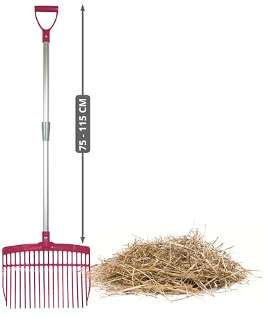 horizont Schwedengabel mit verstellbarem Aluminiumstiel 75–115 cm, Mistgabel für Kinder & Erwachsene, leichte stabile Dunggabel, ergonomisch & wetterfest, Heugabel Kinder, Bollengabel