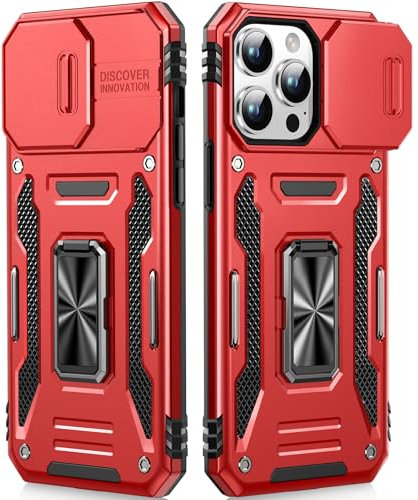 OLHAOMAO Cover per iPhone 14 Pro con Support À 360°,[Anello Magnetico Cavalletto][Copertura Fotocamera Scorrevole] Caso di Protezione delle lenti Militare per iPhone 14 Pro, 6,1,Rosso