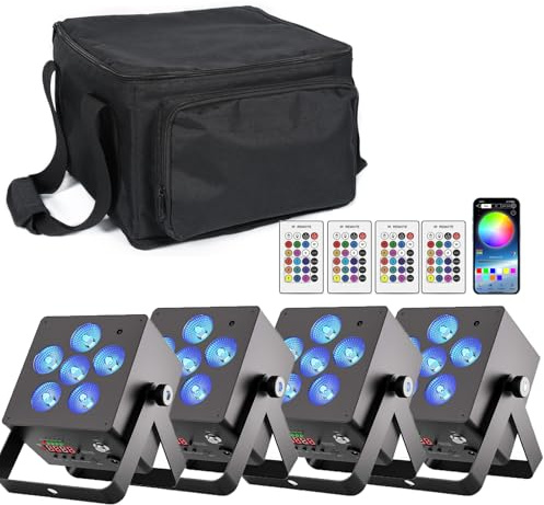Starlitflow 4PCS LED Par Akku APP Steuerung mit Bag, RGBWA UV Bühnenlicht 5200mAh Wiederaufladbarem, Unterstützt IR Fernbedienung, 2,4 GHz Wireless D MX Steuerung für Hochzeits Disco DJ Party