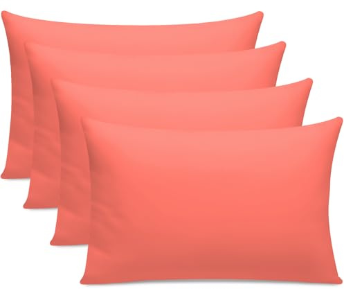 Lazzaro 300 Thread Count Egyptian Cotton Pillow Cases 4 Pack Hotel Quality Coral Pillow Covers With Envelope Closure