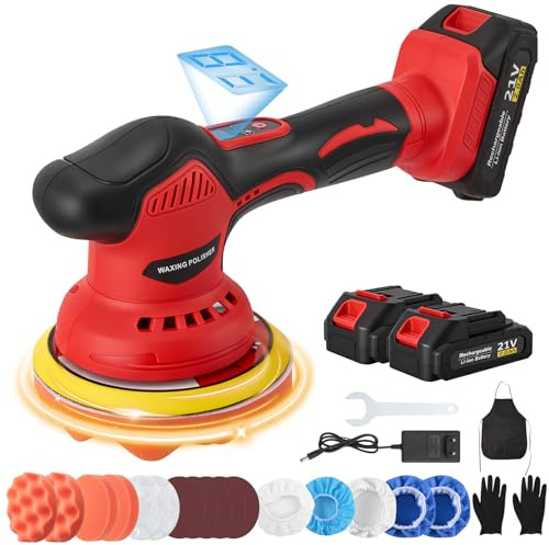Haedswer Lucidatrice Auto con 2 Batteria, 21V Rotorbitale Lucidatura Auto, 8 Velocità Variabile 2800-5500 giri/min, Lucidatrice Pavimenti per Lucidatura, Ceretta e Dettagli di Auto