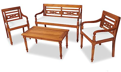 Teenpull 4-TLG. Garten-Lounge-Set, Massivholz Teak, mit Auflagen, wetterfest, für Terrasse, Balkon, Garten, Couchtisch, Stühle, Bank, Outdoor-Möbel