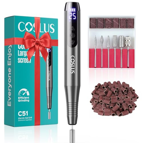 COSLUS C51 Kabelloser Nagelfräser mit LED-Anzeige and 25 Stufiger,Grau | Professionelle Elektrische Nagelfräser 35000 U/Min, Für Acryl-Gel-Dip-Pulver-Nägel, Nagelfräser Für Maniküre & Pediküre