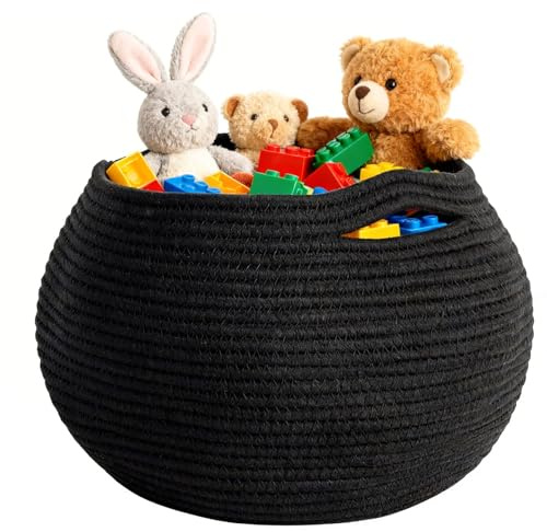 Aufbewahrungskorb Schwarz - 25 x 21 cm Klein Korb Schwarz, Korb Geflochten Rund - Aufbewahrungskorb für Schlafzimmer Wohnzimmer die Wohnkultur Toilettenpapier Spielzeug Hundespielzeug Snacks