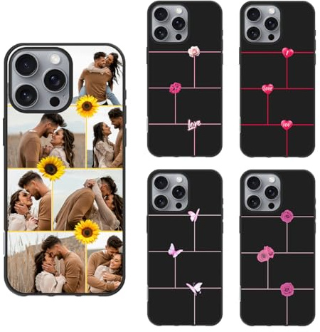 Photos Case Compatible with Apple iPhone 16 Pro Max - Custom Multi Pictures Collage Image Phone Cover, Personalised Shockproof Protective Silicone, Slim Premium Rubber Case Unique Gift, Black