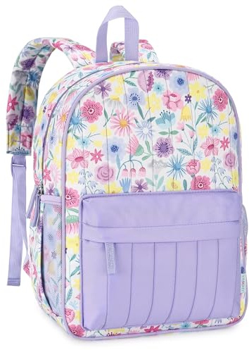 VASCHY Rucksack Mädchen ab 4-6 Jahre, Rucksack Kinder mit Brustgurt,Lightweight Quilted Color-blocked Kinderrucksack für Kindergarten Kita Schule,Lila Blume