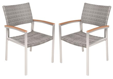 DELUKE Gartenstuhl 2er Set BONN - Kunststoff, Braun | Stapelstuhl Wetterfest Gartenstühle Outdoor Essstühle