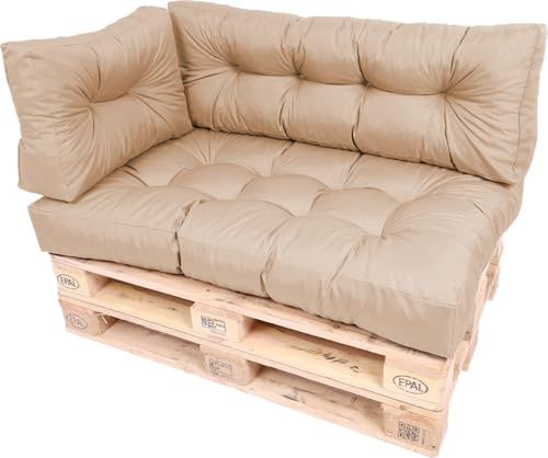 TexDeko® Garden Palettenkissen Set 3-TLG 120x80x18cm Cappuccino | In- & Outdoor, wasserabweisend, UV-beständig, zusätzlicher Vliesmantel, formstabile Palettenpolster, gesteppt, Gartenmöbel