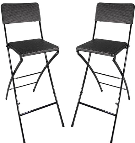 LEMODO Barhocker 2er Set, Klappbarer Barstuhl mit Fußstütze, Küchenhocker bis 120 kg belastbar, Bar Hocker mit Lehne und Sitzfläche aus Kunststoff in Rattanoptik, Barstühle