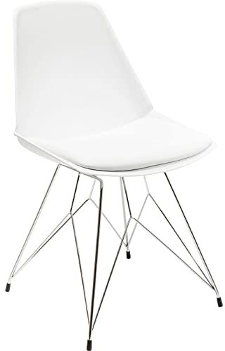 Kare Design Stuhl Wire, Weiß, Esszimmerstuhl, Schalenstuhl, Bürostuhl, Polsterstuhl, Stahlgestell in Silber, Esszimmer, Büro, Flur, 86x48x51 cm (H/B/T)