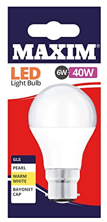 Maxim LED GLS Bayonet Cap (Warm White) - 6watt (40watt) (Pack 10), 40MLGBCWW5X10 | Equivalent to a traditional 40W bulb. Energy-efficient setup lowers commercial utility bills during long trading hours.
