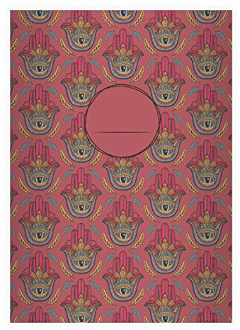 Kartenkaufrausch 1 Indisch gemustertes DIN A4 Schulheft, Schreibhefte mit Hand und sehendem Auge für Yoga Wellness Fans in rosa Lineatur 20 (blanko Heft)