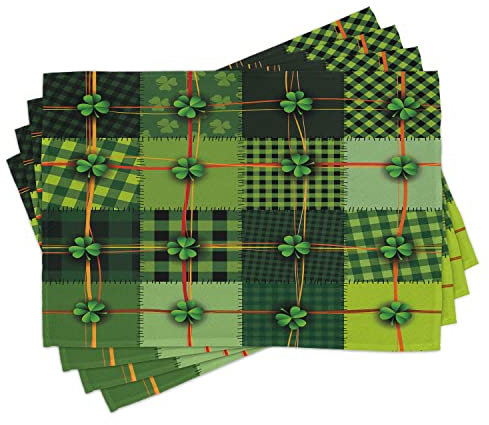 ABAKUHAUS irisch Platzmatten, Patchwork Celtic Clovers, Waschbare Stoff Esszimmer Küche Tischdekorations Digitaldruck, Hell- und Dunkelgrün